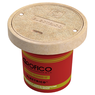 REGISTRO CIRCULAR TIPO CUBETA EN COLOR ROJO CON MARCO Y TAPA EN CONCRETO POLIMERICO CON LEYENDA DE