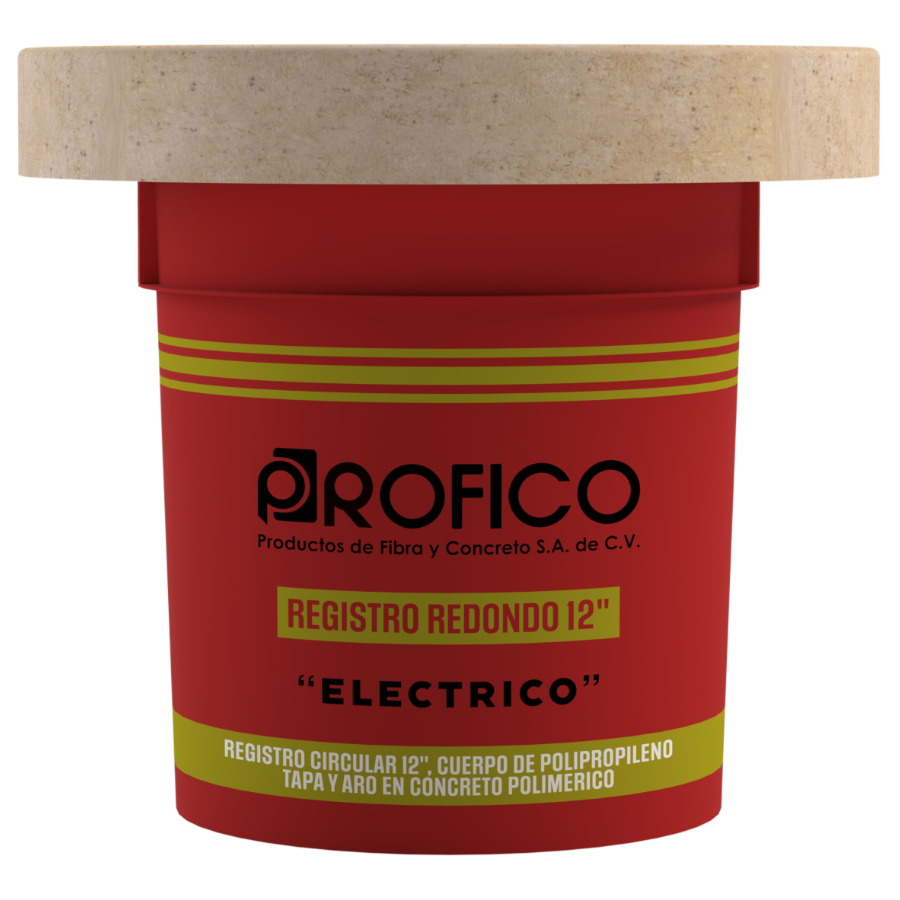 REGISTRO CIRCULAR TIPO CUBETA EN COLOR ROJO CON MARCO Y TAPA EN CONCRETO POLIMERICO CON LEYENDA DE