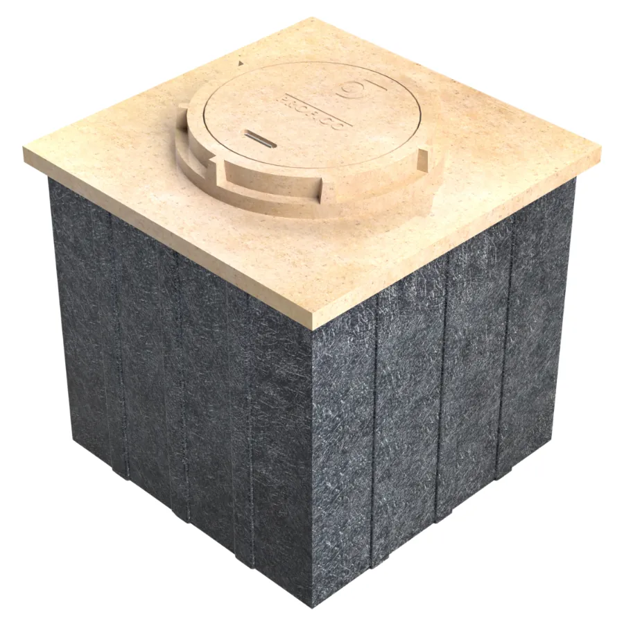Registro 1.20×1.20×1.20 con Loza,aro y Tapa polimérica y Cuerpo de Fibra de Vidrio (manhole)