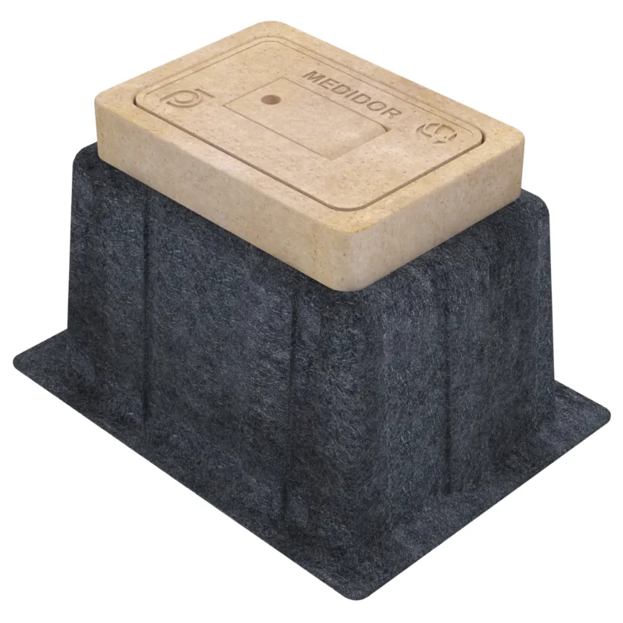 Registro Apilable para Medidor de Agua de 33×45×30 Cm, Marco y Tapa en Concreto polimérico y Cuerpo de Fibra de Vidrio