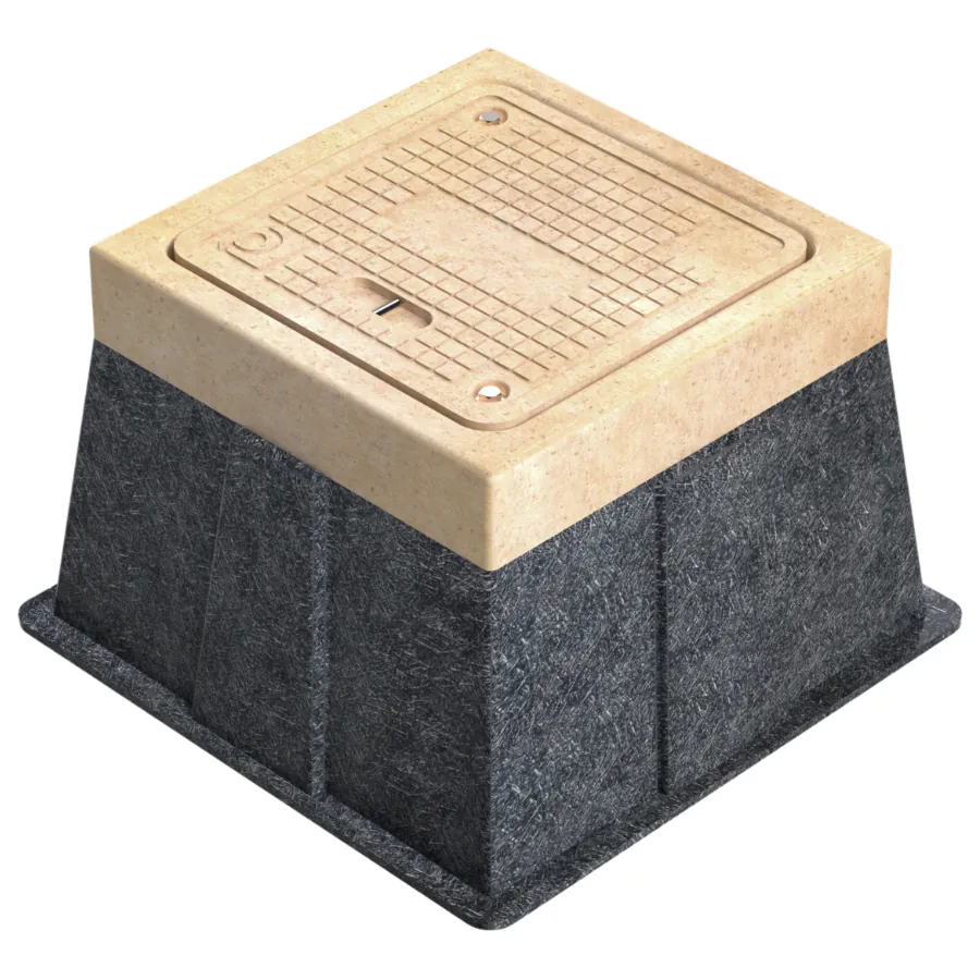 Registro de 30×30×30 cm T22 con Marco y Tapa en Concreto polimérico y Cuerpo de Fibra de Vidrio Apilable