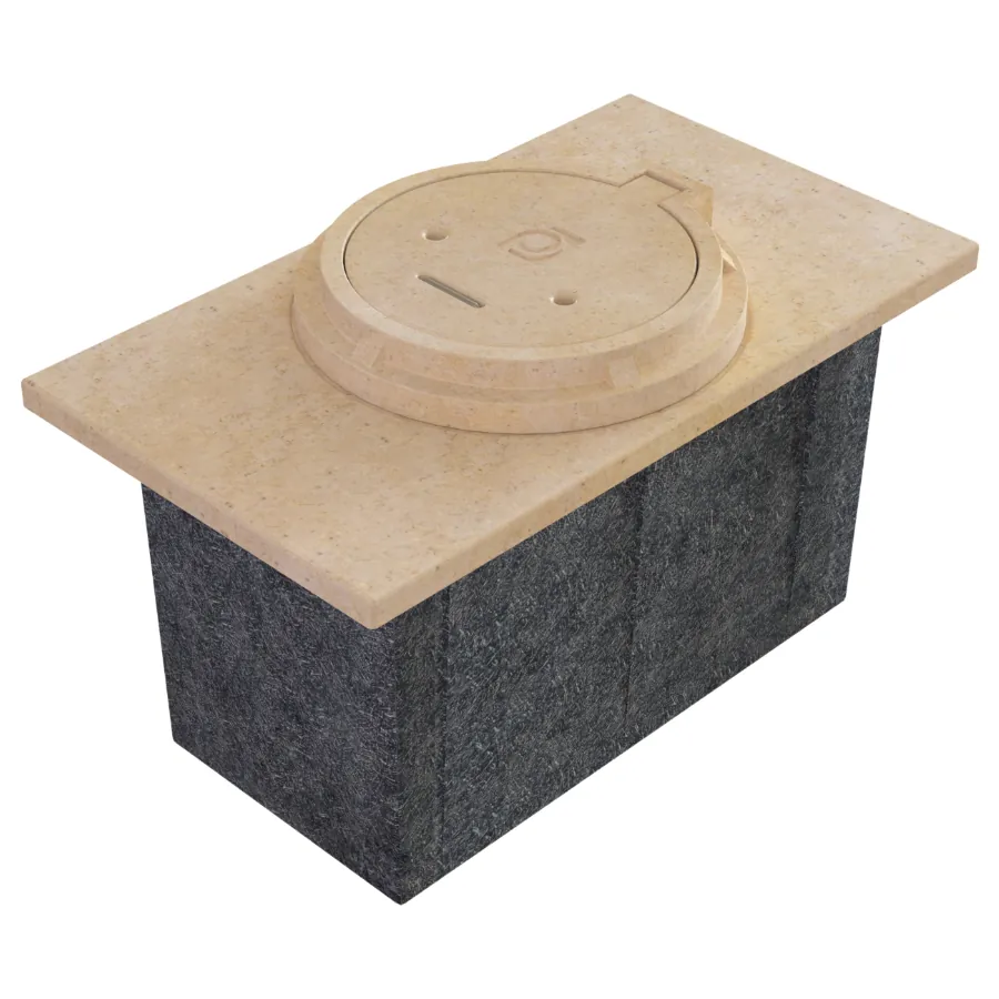 Registro Mini Manhole 1.20×0.66×0.66 con Loza, Aro y Tapa en Concreto polimérico y Cuerpo de Fibra de Vidrio